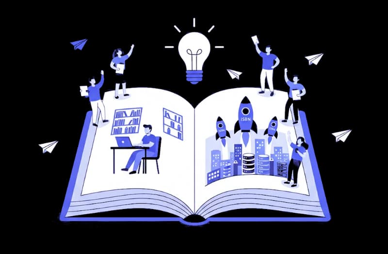 Open book on a desk with pens representing ISBN registration