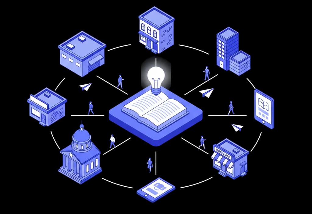 Library aisles representing global book distribution